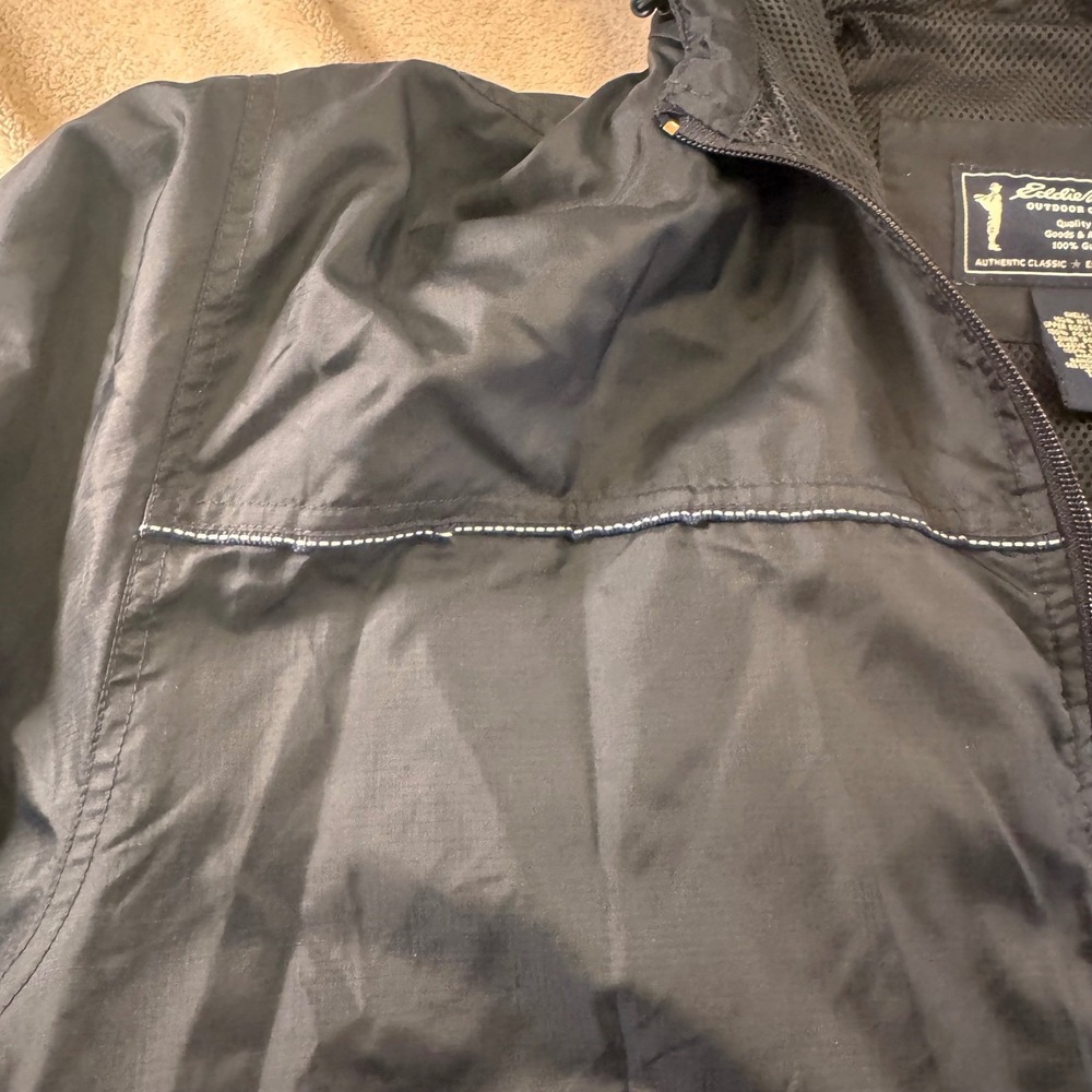 Vintage Eddie Bauer Black Hooded Windbreaker 90's Jacket Coat Outdoor Sz XL Tall - Picture 5 of 13